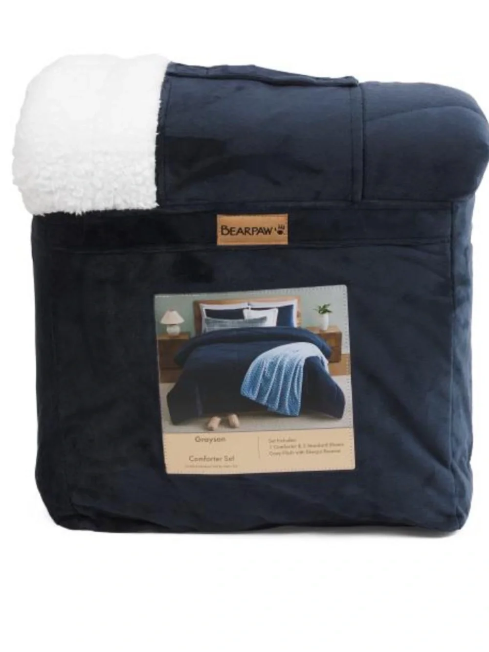 BearPaw Navy and White Sherpa Comforter